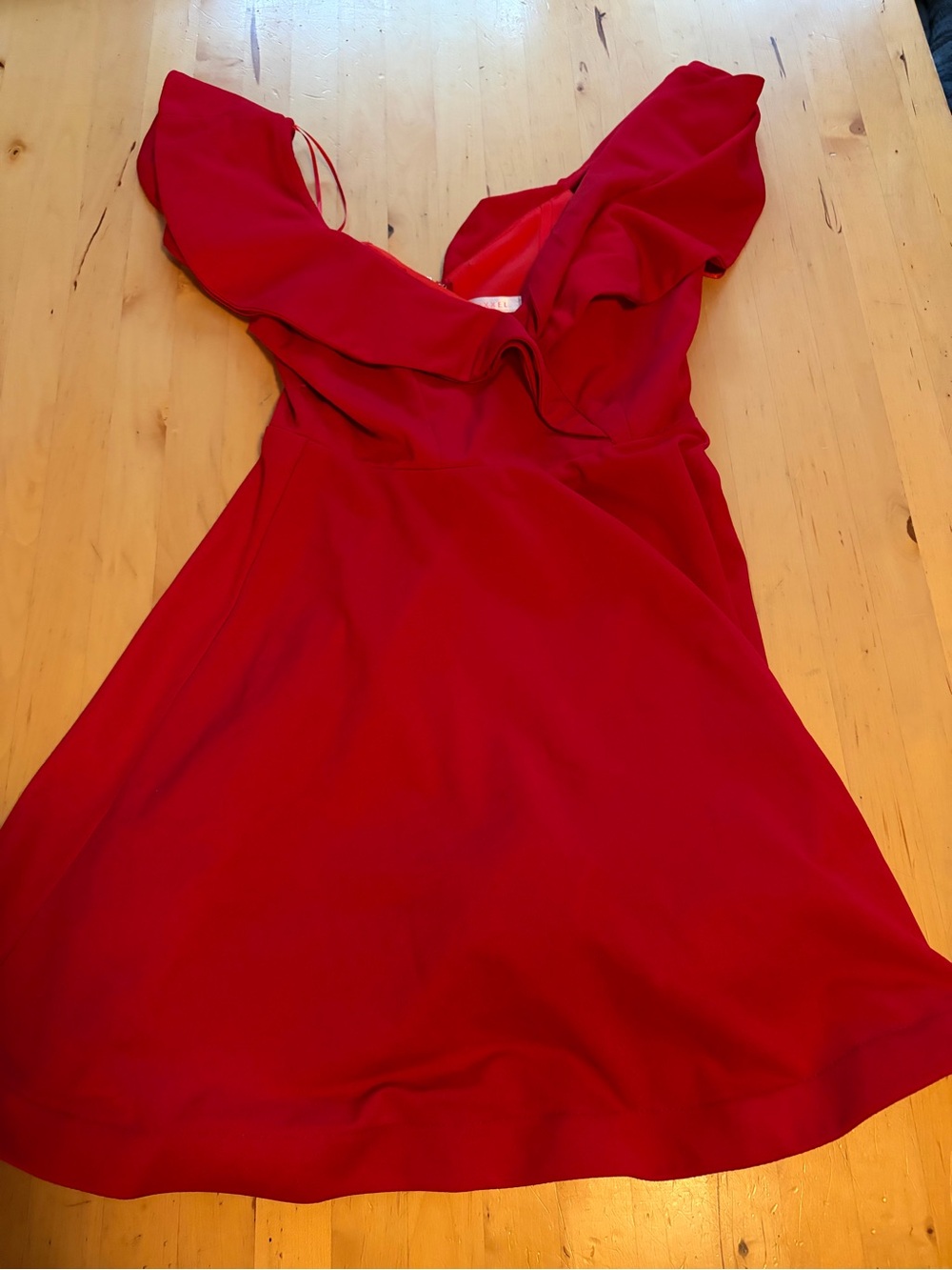 Luxxel Red Mini Dress with Ruffle V-Neck